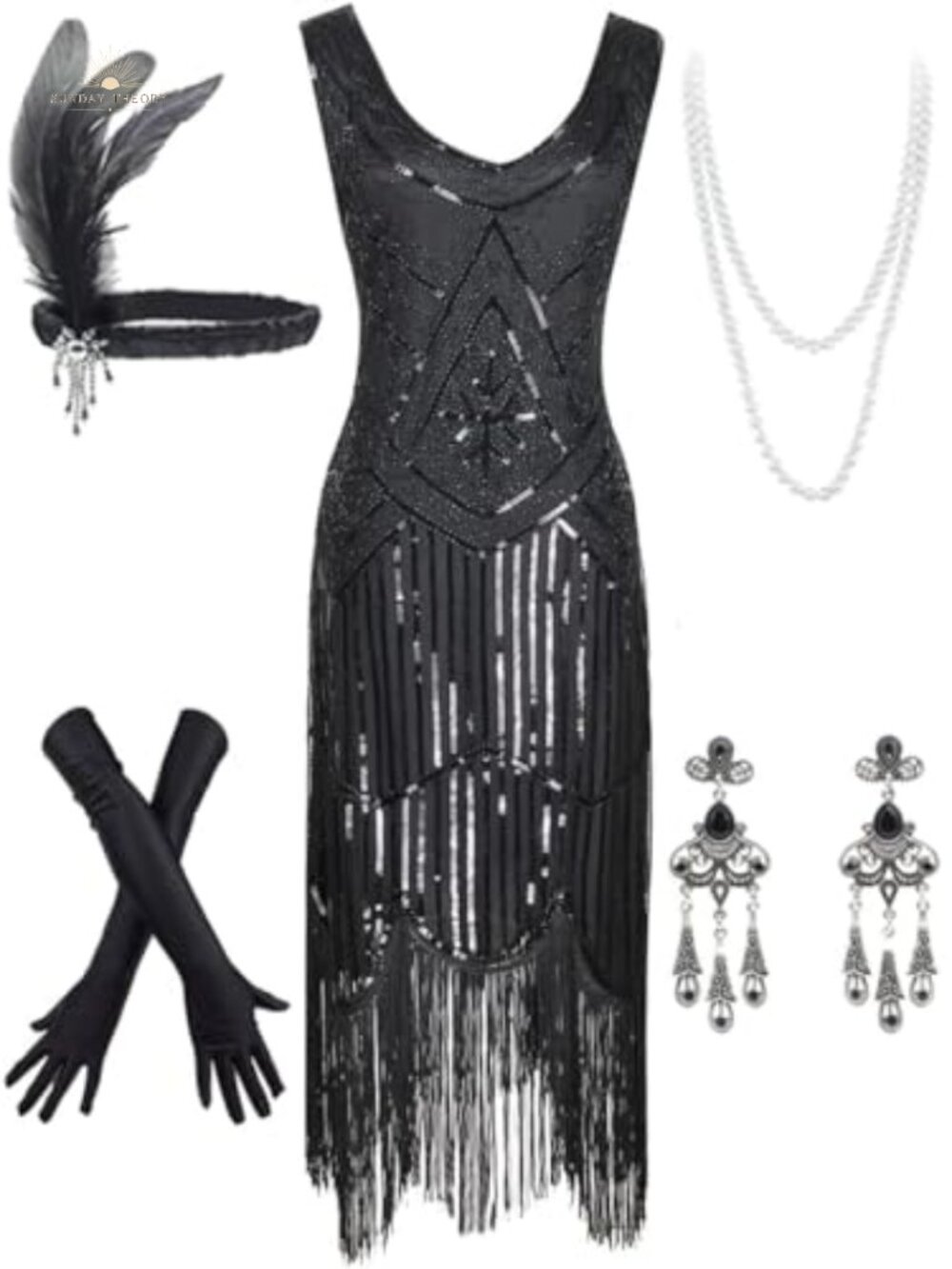 Sequin Beaded Tassel Flapper Dress & Accessories Set 1920s Gatsby